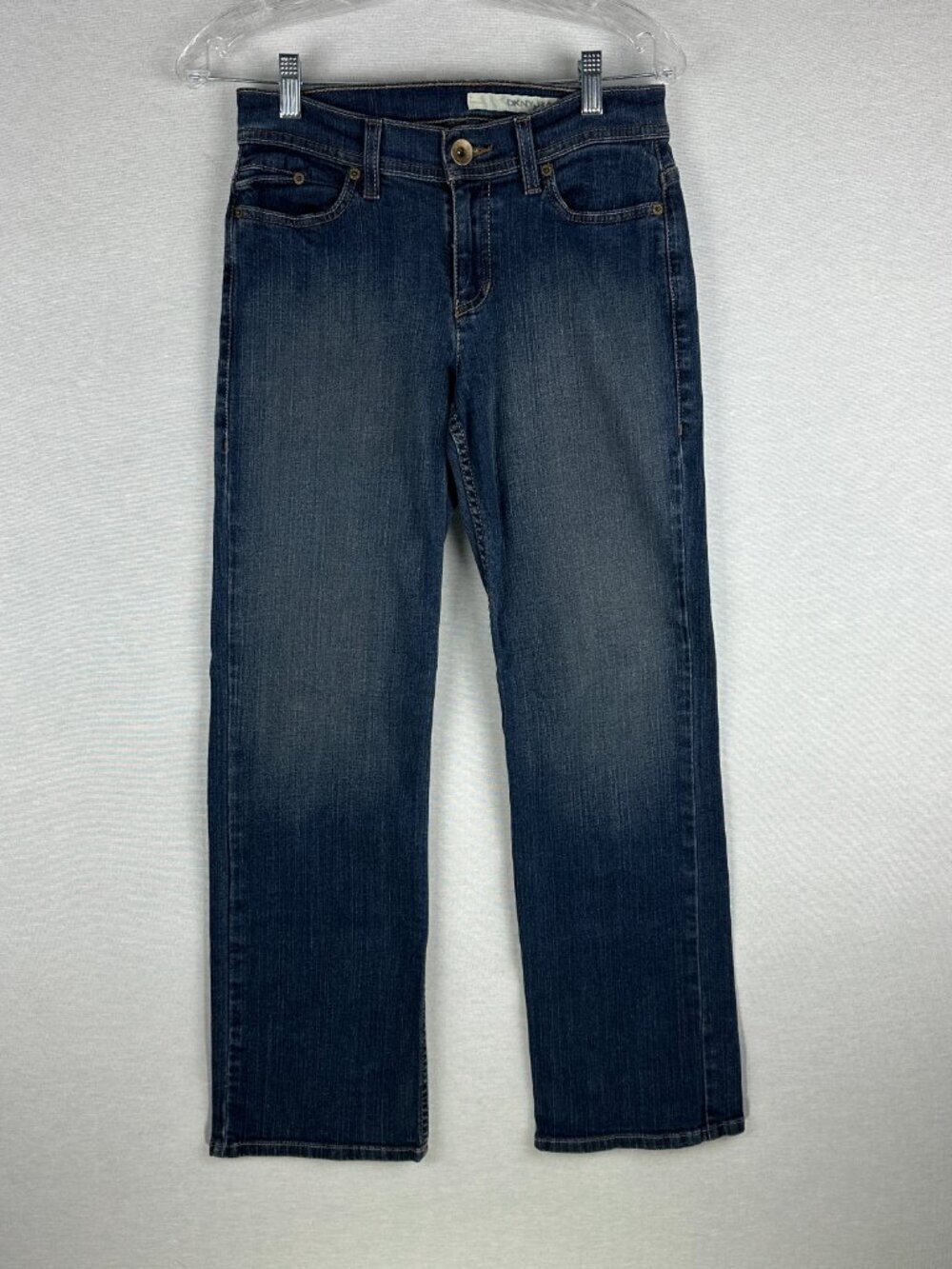 DKNY WOMEN'S EASY STREET JEAN - PREOWNED BLUE 9" RISE MEDIUM WASH DENIM SIZE 4S